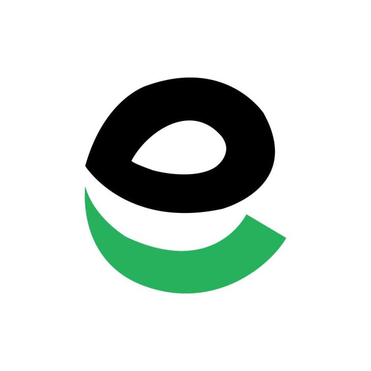 Logo with a black circle and green arc on a white background
